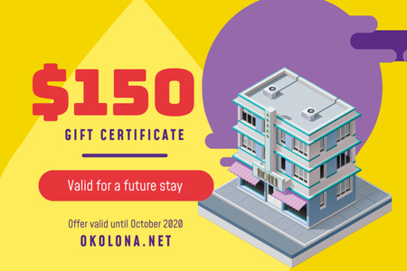 Modèle de visuel Offre d'hôtel avec façade de bâtiment simple - Gift Certificate