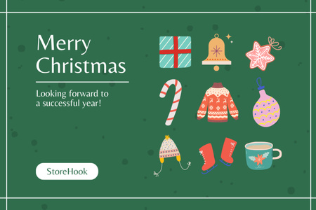 Christmas Invigorated Greeting with Holiday Items Postcard 4x6in Design Template