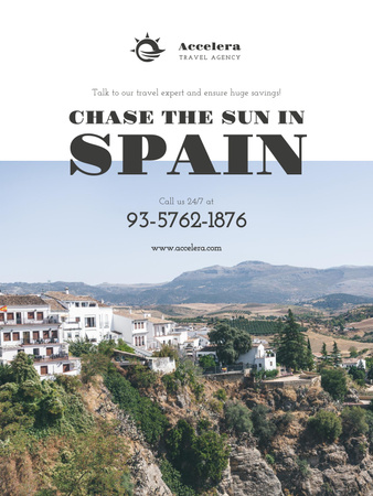 Travel Offer to Spain with Mountains Landscape Poster US Tasarım Şablonu