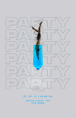 Party Announcement With Man Diving Into Cocktail Invitation 5.5x8.5in Design Template