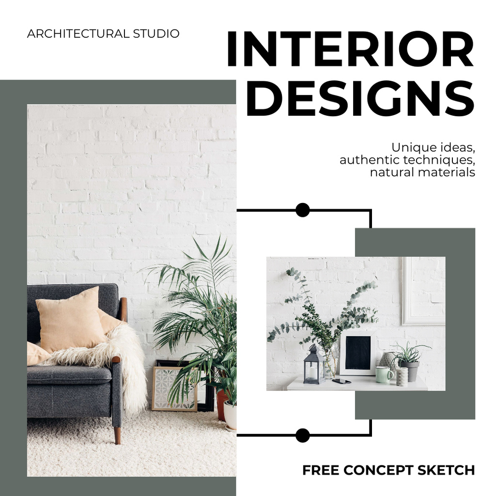 Interior Design By Architectural Studio With Free Concept Instagram AD tervezősablon
