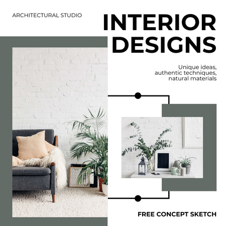 Interior Design By Architectural Studio With Free Concept Instagram AD Design Template