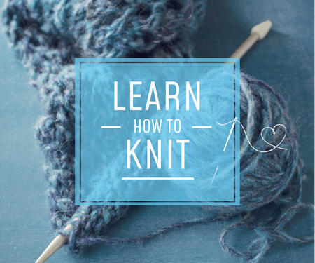 Platilla de diseño Knitting Workshop Advertisement Needle and Yarn in Blue Large Rectangle
