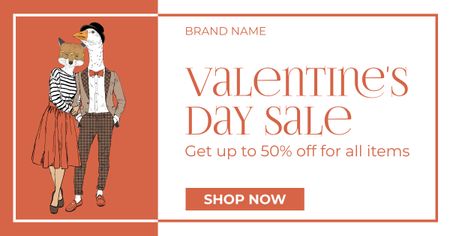 Valentine's Day Discount Offer with Cartoon Characters Facebook AD Design Template