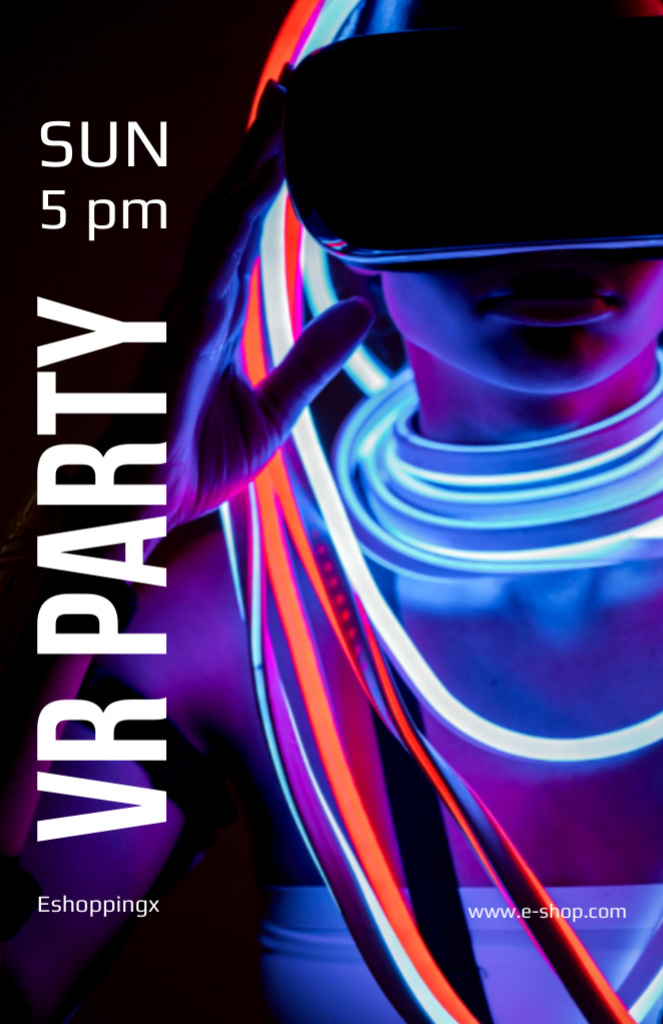 Virtual Party Announcement with Neon Lights Invitation 5.5x8.5in Design Template
