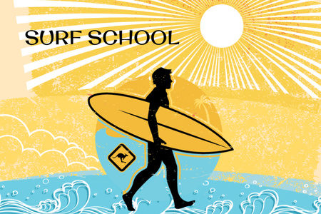 Surfing School Ad Postcard 4x6in Design Template