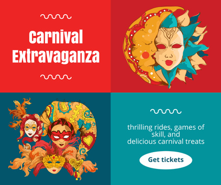 Upea karnevaali naamioilla ja jännittävillä ajeluilla Facebook Design Template