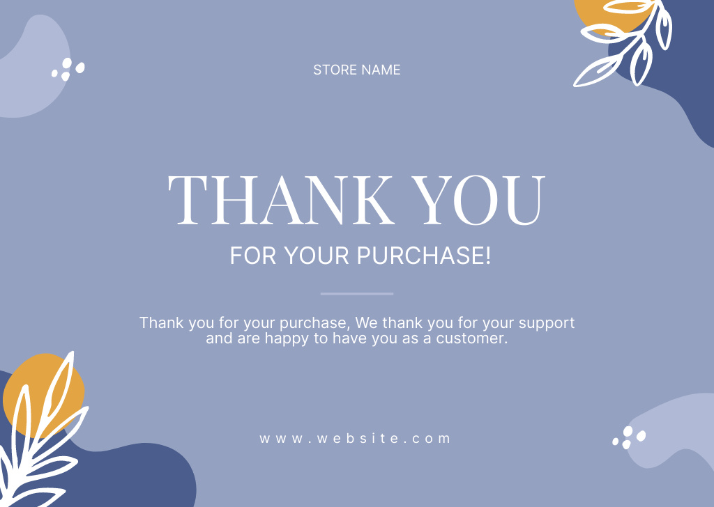 Template di design Thank You For Your Purchase Message in Blue Card