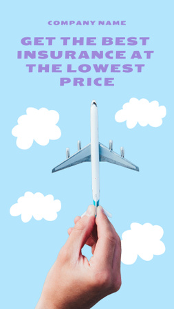 Utazási biztosítási hirdetés kézben tartó repülőgépmodellel Instagram Video Story tervezősablon
