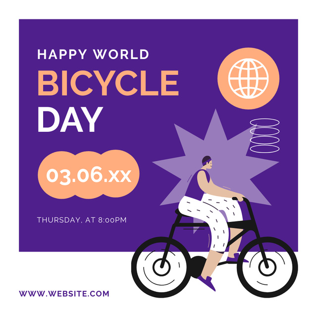 Designvorlage Hapy World Bicycle Day Ad on Purple für Instagram