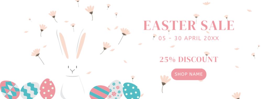 Ontwerpsjabloon van Facebook cover van Cute Illustration with Easter Bunny and Dyed Eggs on Easter Sale