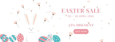 Cute Illustration with Easter Bunny and Dyed Eggs on Easter Sale Facebook cover Design Template