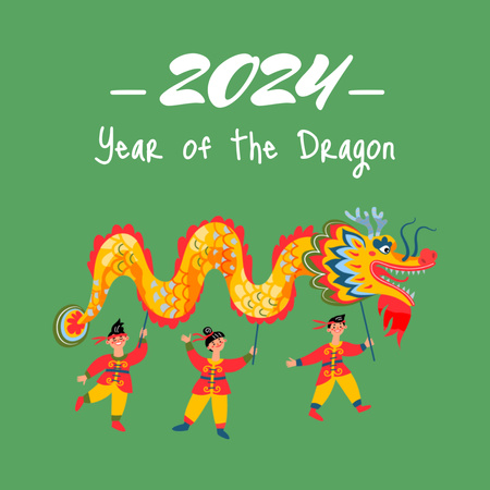 Uuden vuoden tervehdys lohikäärmeen kanssa Instagram Design Template