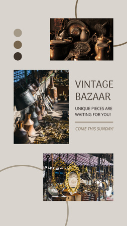 Vintage Bazaar With Home Wares Announcement Instagram Video Story tervezősablon