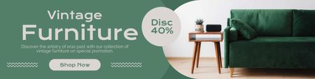 Plantilla de diseño de Juego de muebles vintage verde con oferta de descuento Twitter 
