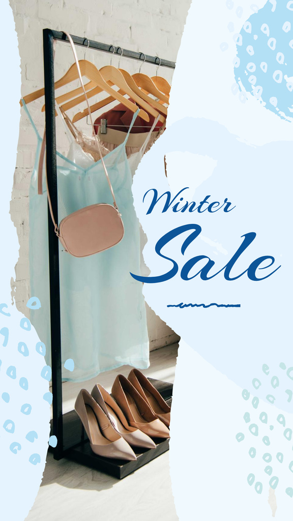 Ontwerpsjabloon van Instagram Story van Winter Sale Offer Clothes on Hanger
