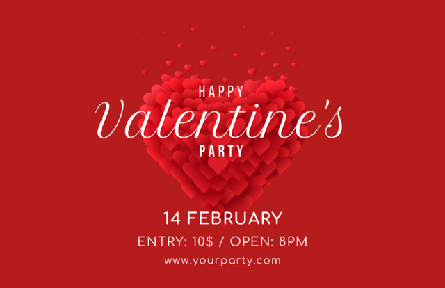 Valentine's Party Invitation with Cute Red Heart Thank You Card 5.5x8.5in – шаблон для дизайну