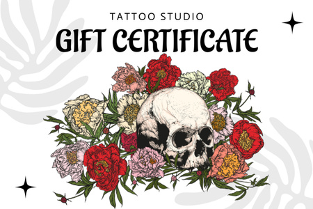 Artistic Tattoo Studio Service As Present Offer With FLowers Gift Certificate Design Template