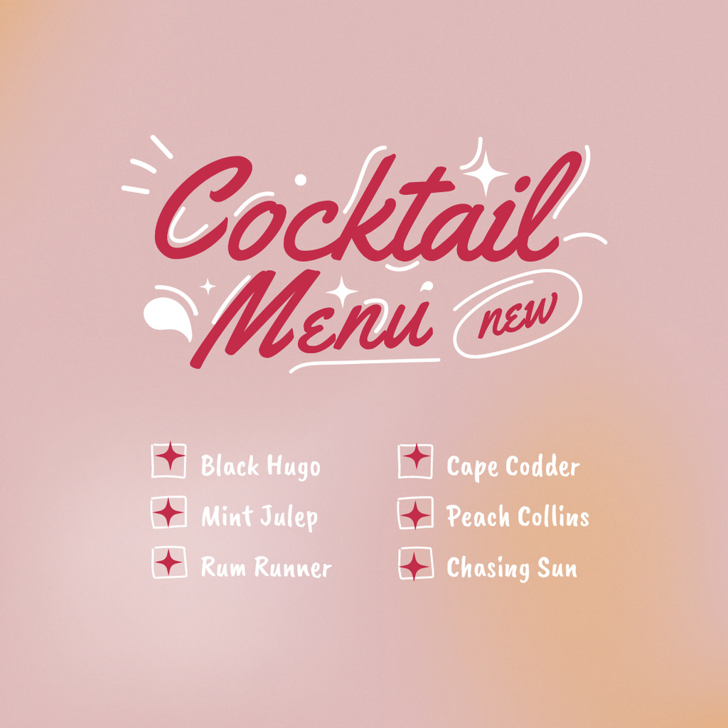 Summer Cocktails Menu Announcement Instagramデザインテンプレート