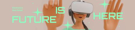 Woman in Modern Virtual Reality Glasses Ebay Store Billboard – шаблон для дизайна