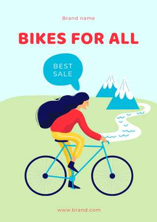 Plantilla de diseño de Girl Enjoys Cycling and Mountain View Poster 