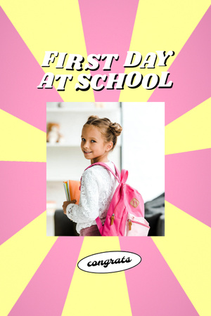 Back to School with Cute Pupil Girl with Backpack Pinterest Πρότυπο σχεδίασης