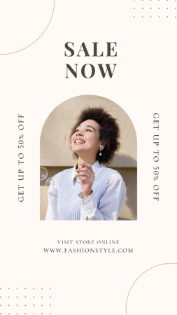 Fashion Sale with Beautiful Smiling Woman Instagram Story Design Template