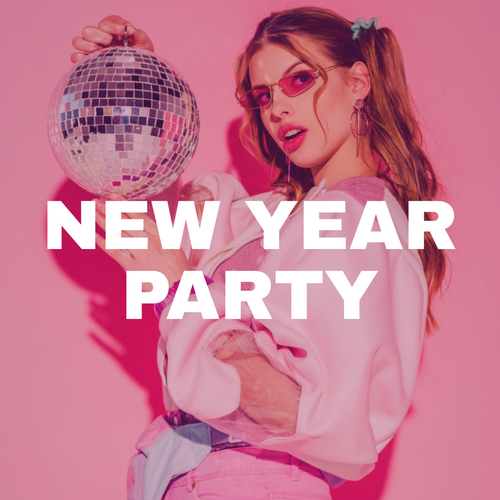 New Year Party Announcement with Stylish Woman Instagram ADデザインテンプレート