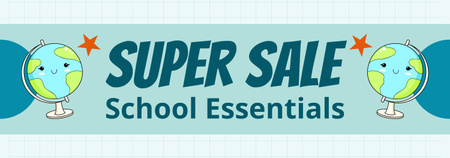 Ontwerpsjabloon van Tumblr van Super Sale Schoolbenodigdheden met schattige wereldbol