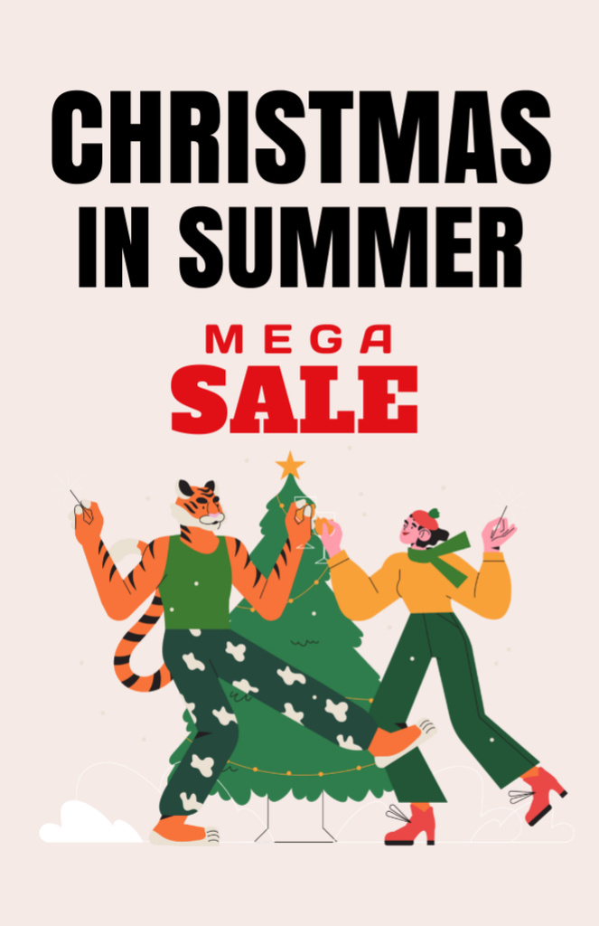 Dancing Around Fir Tree And Christmas In July Sale Offer Flyer 5.5x8.5inデザインテンプレート