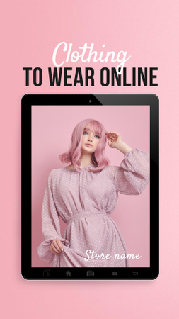 Mobile App with Beautiful Asian Woman with Pink Hair Instagram Video Story Design Template