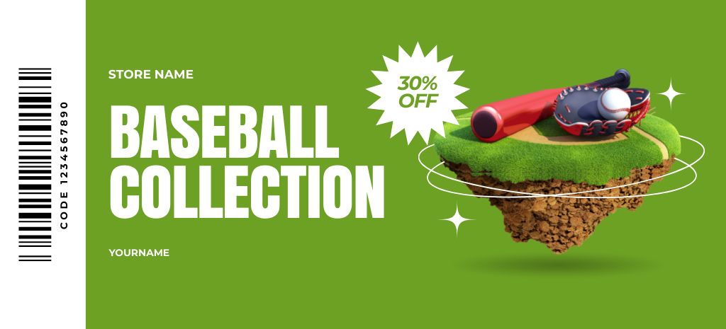 Ontwerpsjabloon van Coupon 3.75x8.25in van Baseball Gear At Reduced Price In Green