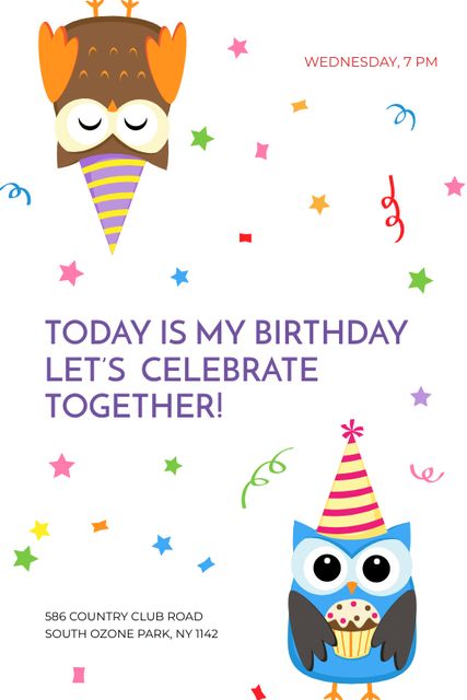 Birthday Invitation with Party Owls Tumblr Modelo de Design