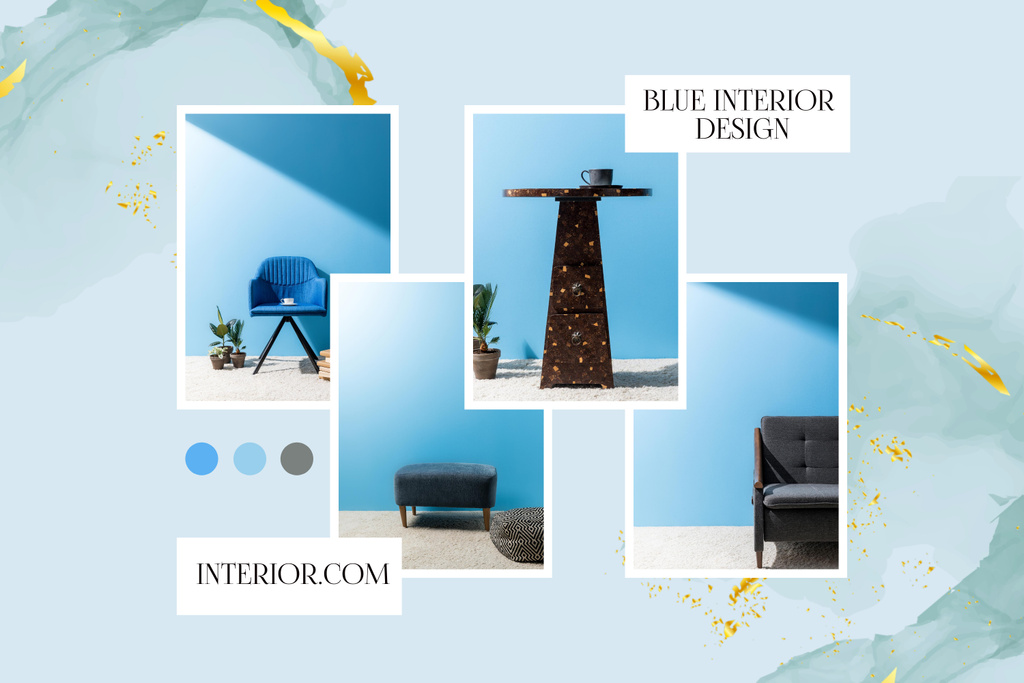 Furniture in Blue Minimalist Interior Design Mood Board Πρότυπο σχεδίασης