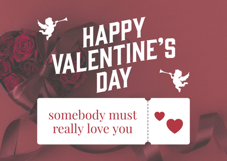 Platilla de diseño Valentine's Day Greeting with Red Roses and Cute Cupids Card