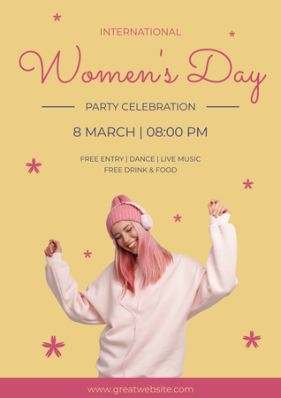 Happy Woman in Headphones on International Women's Day Poster – шаблон для дизайну