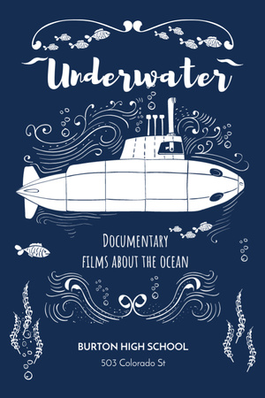 Underwater documentary film with Submarine Invitation 6x9inデザインテンプレート