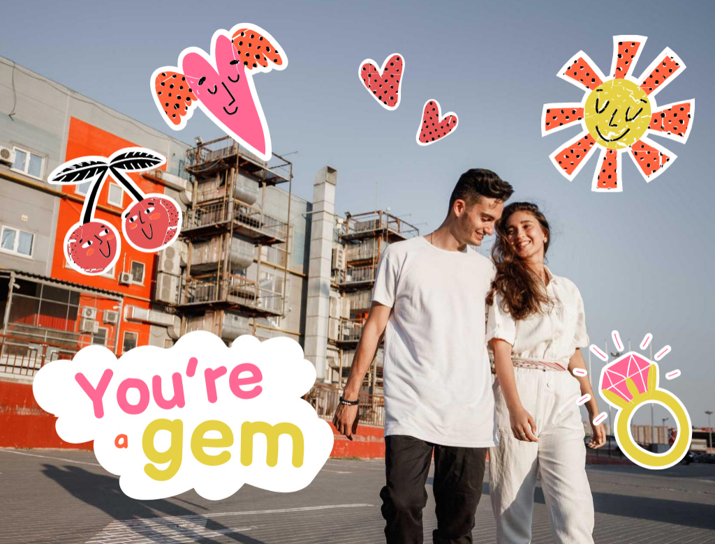 Cute Couple celebrating Valentine's Day Postcard 4.2x5.5in – шаблон для дизайна