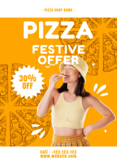 Pizza Discount Offer at Festival with Young Woman