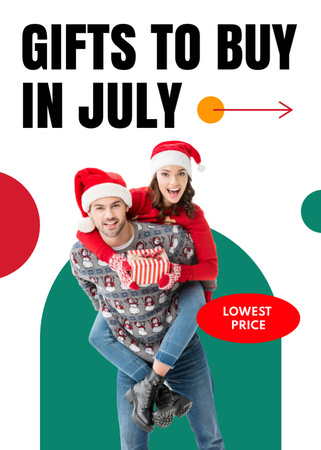Ontwerpsjabloon van Flayer van  July Christmas Sale Announcement with Happy Couple