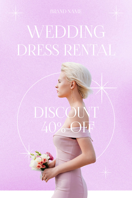 Designvorlage Blonde Woman in Pink Wedding Dress Holding Bouquet für Pinterest