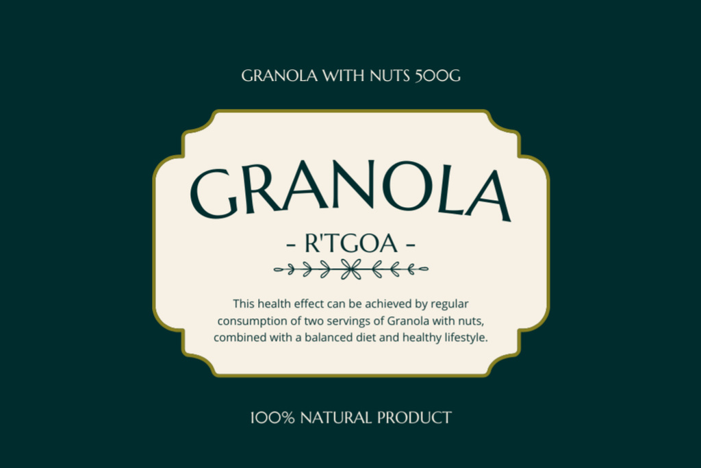 Natural Granola with Nuts Label Tasarım Şablonu