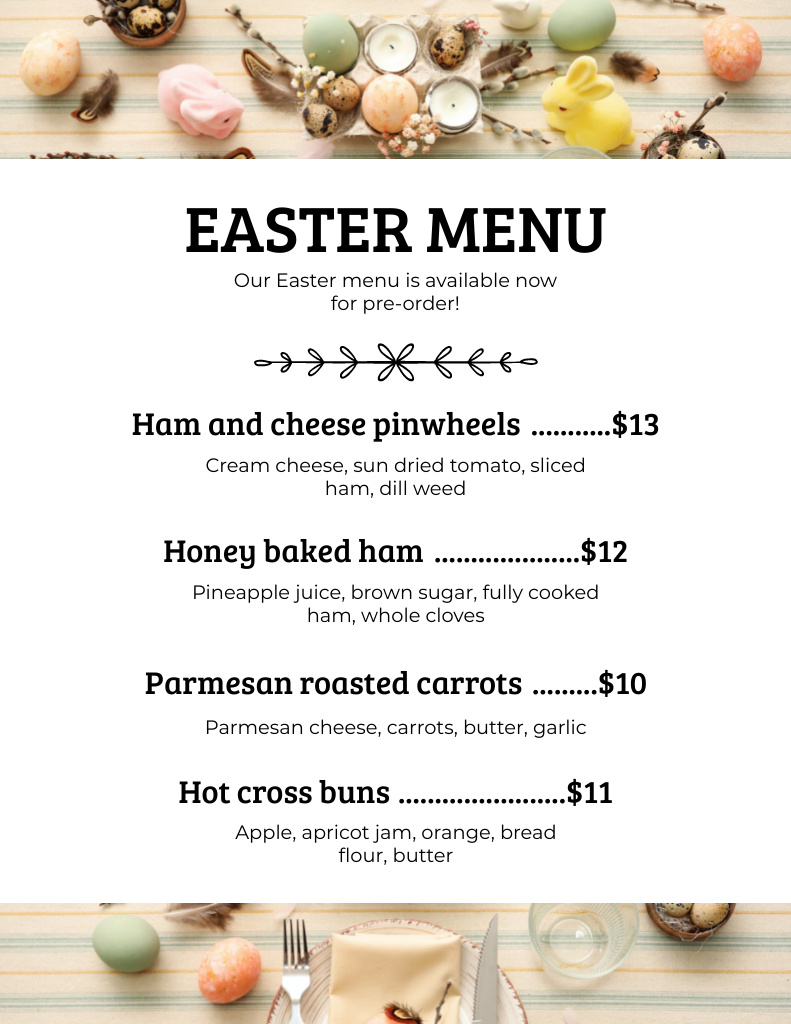Plantilla de diseño de Price-List of Easter Meals Menu 8.5x11in 