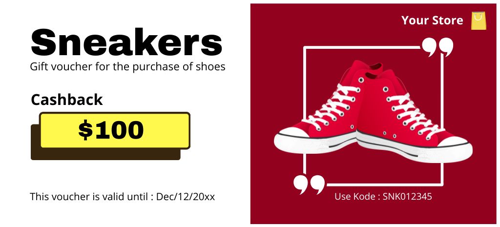 Sale of Bright Stylish Red Sneakers Coupon 3.75x8.25in – шаблон для дизайну