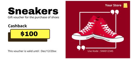 Продажа ярких стильных красных кроссовок Coupon 3.75x8.25in – шаблон для дизайна