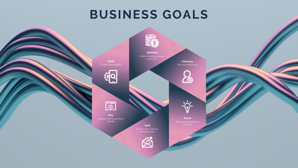 Business Goals 3d Illustrated Diagram Timeline Tasarım Şablonu