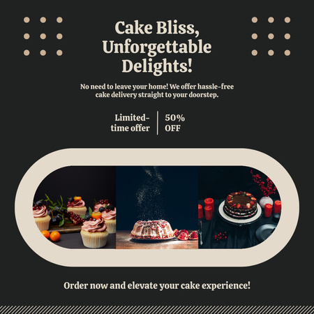 Stylish Collage of Tasty Cakes on Black Instagram Design Template