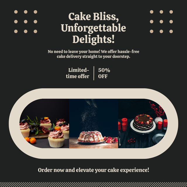 Stylish Collage of Tasty Cakes on Black Instagram – шаблон для дизайну