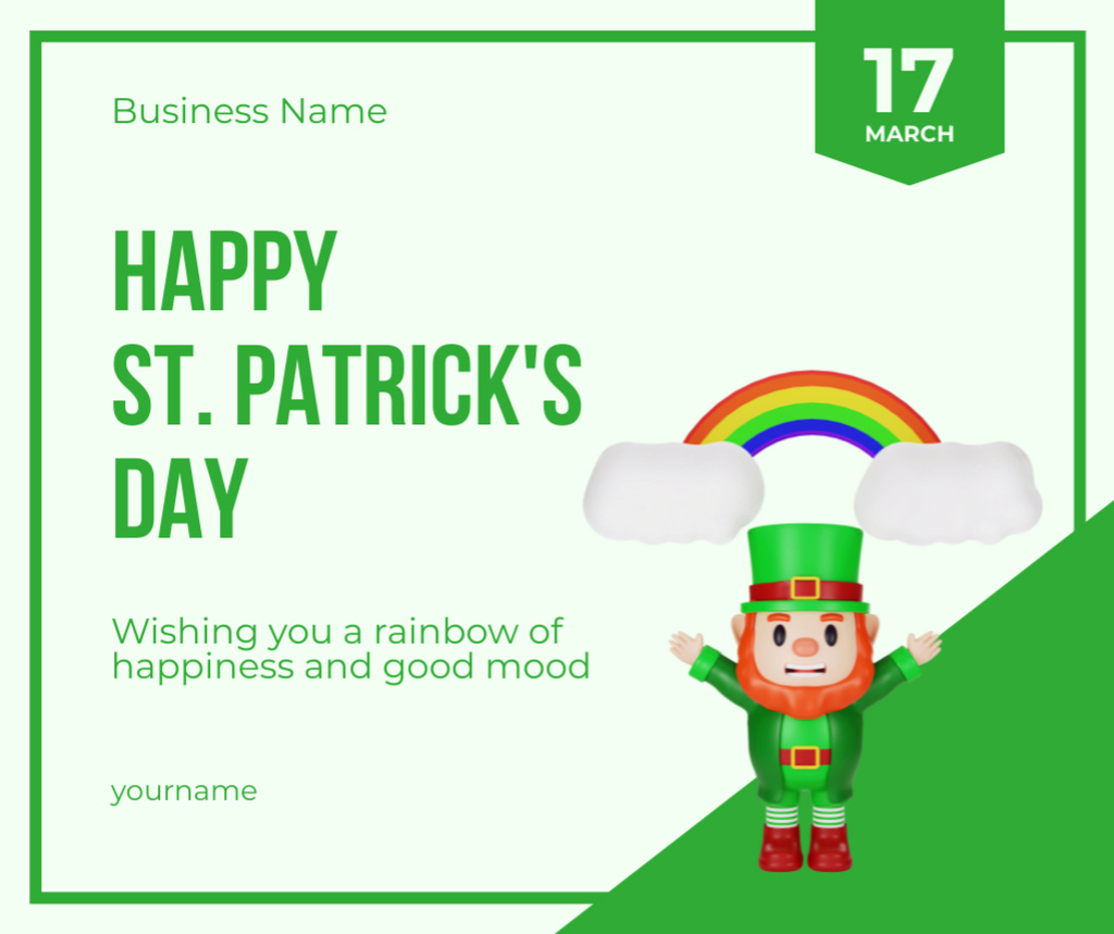 Patrick's Day Greeting with Red Bearded Man and Rainbow Facebook Design Template