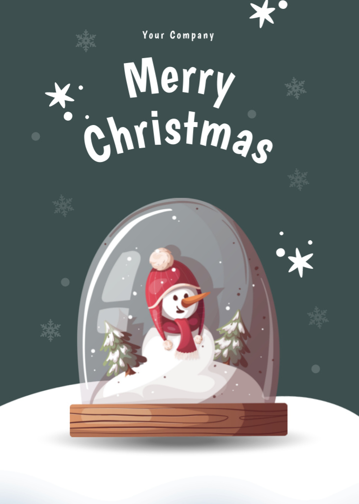 Ontwerpsjabloon van Postcard 5x7in Vertical van Heartwarming Christmas Congrats with Snowman in Snowball